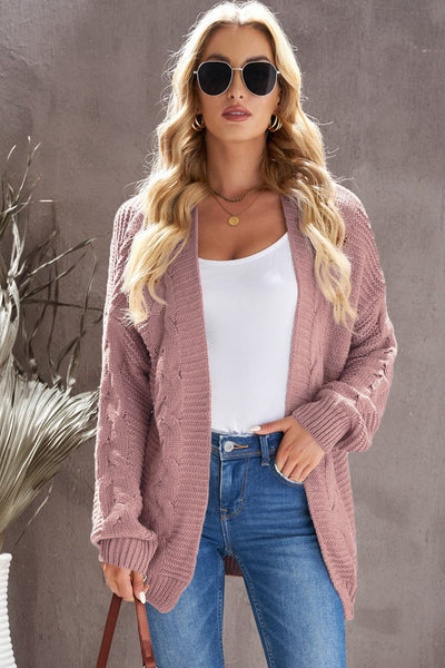 Loose Solid Twist Knit Casual Cardigan
