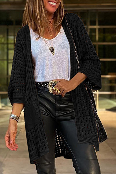 Loose Solid Twist Knit Casual Cardigan