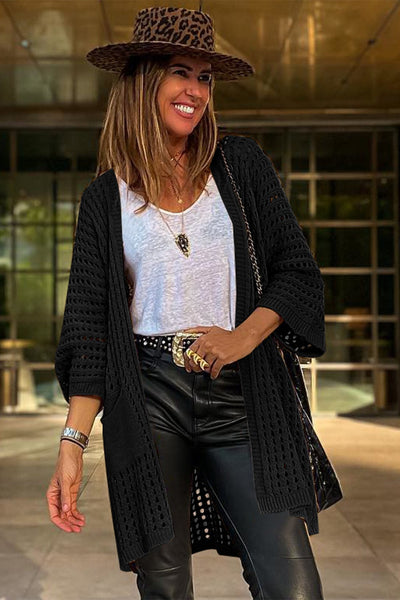 Loose Solid Twist Knit Casual Cardigan