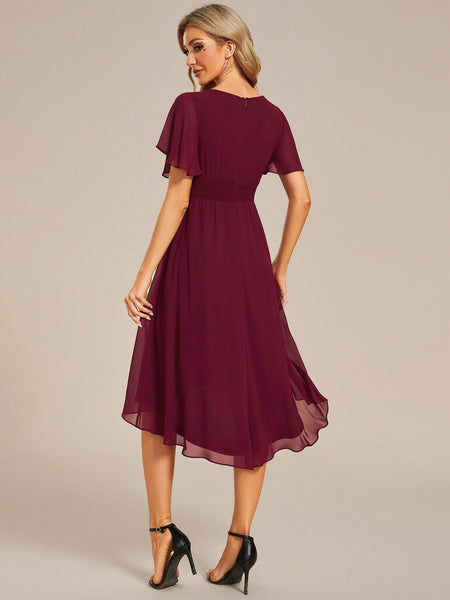 Lotus Blossom Chiffon A-Line Knee-Length Dress for Wedding Guests