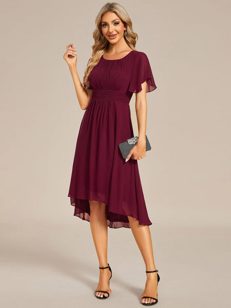 Lotus Blossom Chiffon A-Line Knee-Length Dress for Wedding Guests