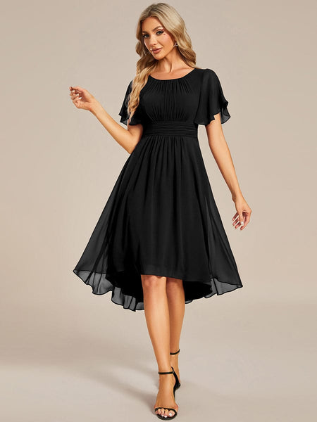 Lotus Blossom Chiffon A-Line Knee-Length Dress for Wedding Guests