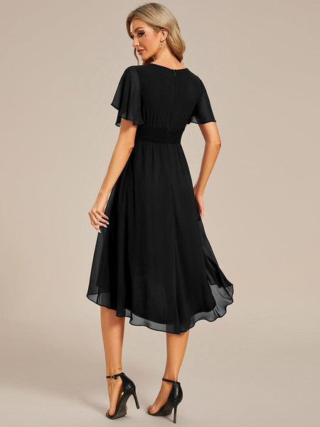 Lotus Blossom Chiffon A-Line Knee-Length Dress for Wedding Guests