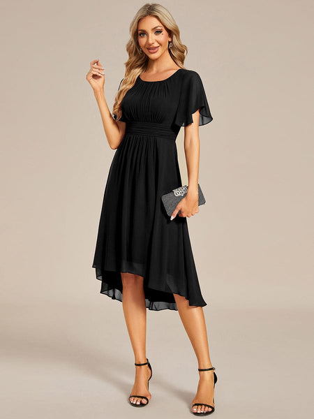 Lotus Blossom Chiffon A-Line Knee-Length Dress for Wedding Guests
