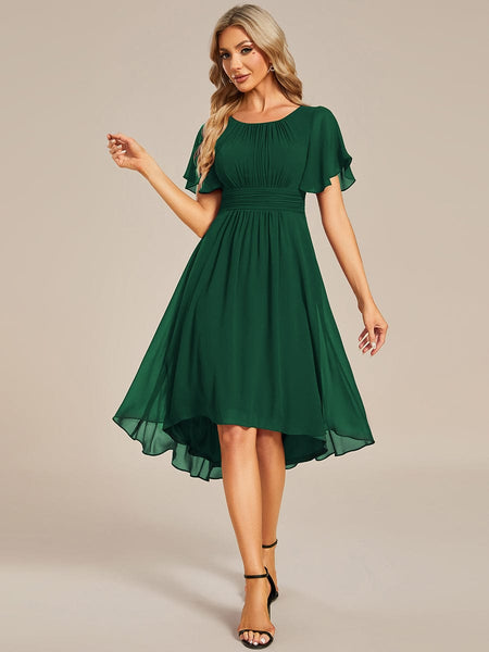 Lotus Blossom Chiffon A-Line Knee-Length Dress for Wedding Guests