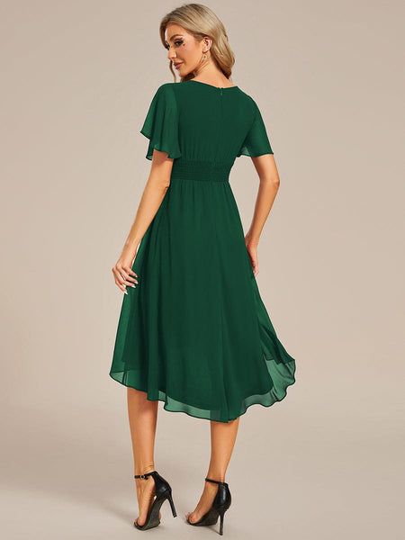 Lotus Blossom Chiffon A-Line Knee-Length Dress for Wedding Guests