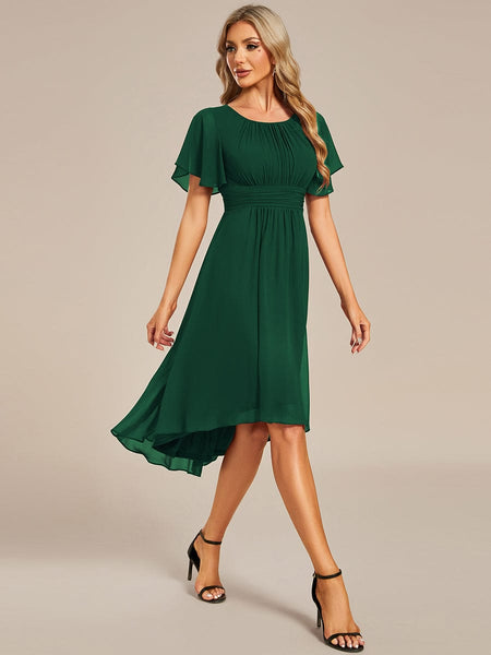 Lotus Blossom Chiffon A-Line Knee-Length Dress for Wedding Guests