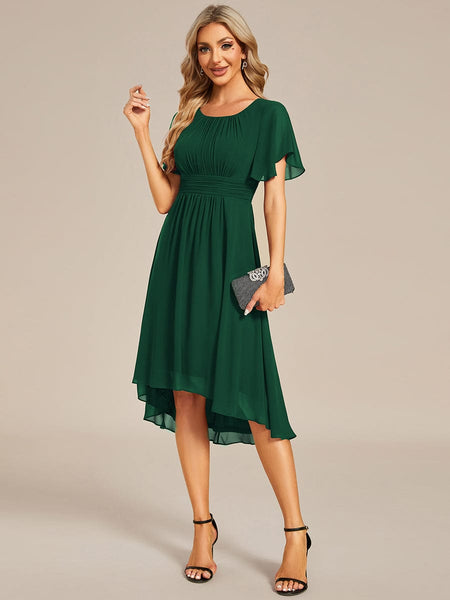 Lotus Blossom Chiffon A-Line Knee-Length Dress for Wedding Guests