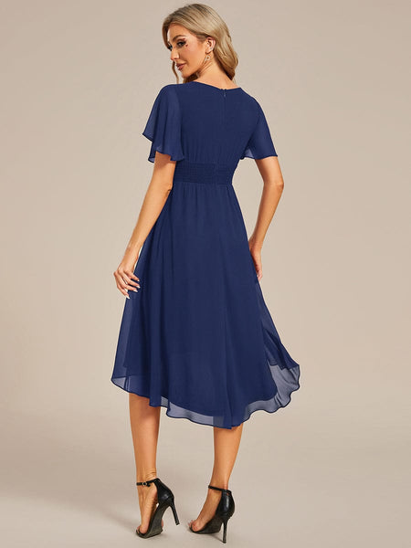 Lotus Blossom Chiffon A-Line Knee-Length Dress for Wedding Guests