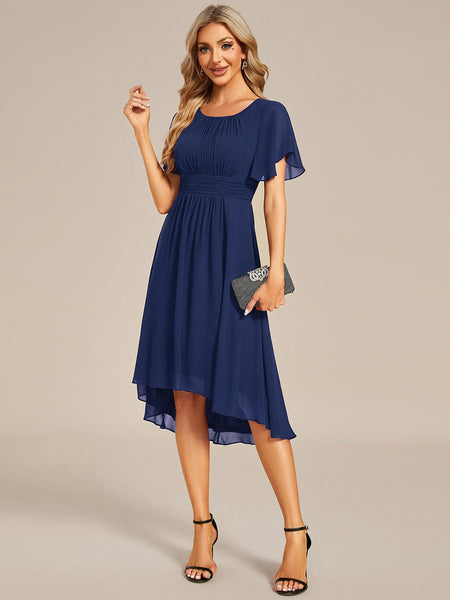 Lotus Blossom Chiffon A-Line Knee-Length Dress for Wedding Guests