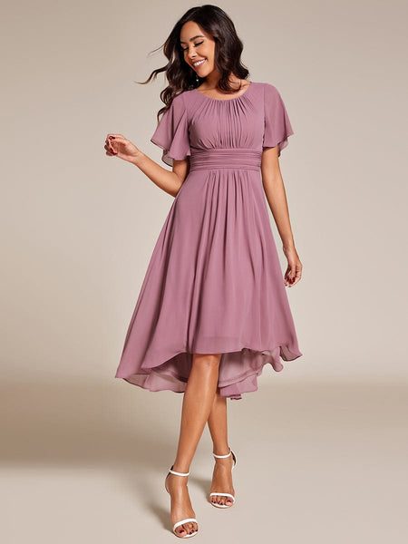 Lotus Blossom Chiffon A-Line Knee-Length Dress for Wedding Guests