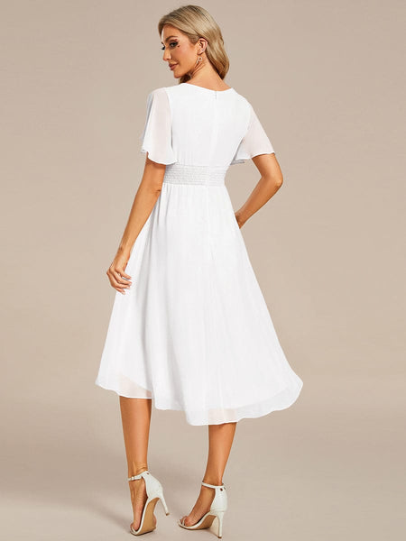 Lotus Blossom Chiffon A-Line Knee-Length Dress for Wedding Guests