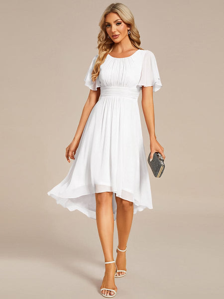 Lotus Blossom Chiffon A-Line Knee-Length Dress for Wedding Guests