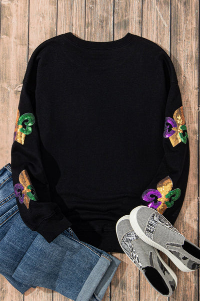 Mardi Gras Sequin Black Graphic Sweatshirt