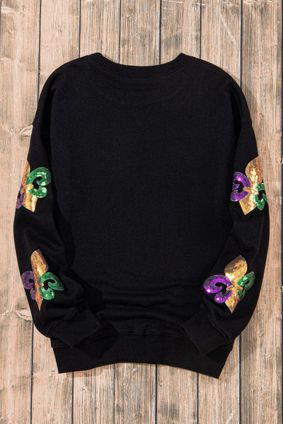 Mardi Gras Sequin Black Graphic Sweatshirt