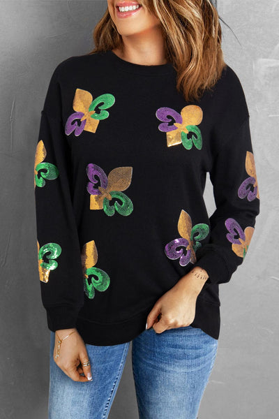 Mardi Gras Sequin Black Graphic Sweatshirt