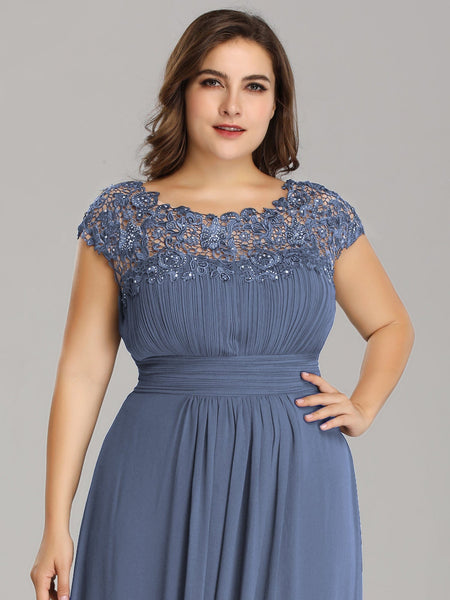 Women's Maxi Lace Cap Sleeve Long Formal Evening Dress