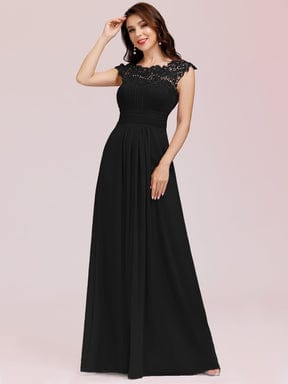 Women's Maxi Lace Cap Sleeve Long Formal Evening Dress