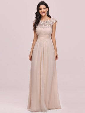 Women's Maxi Lace Cap Sleeve Long Formal Evening Dress