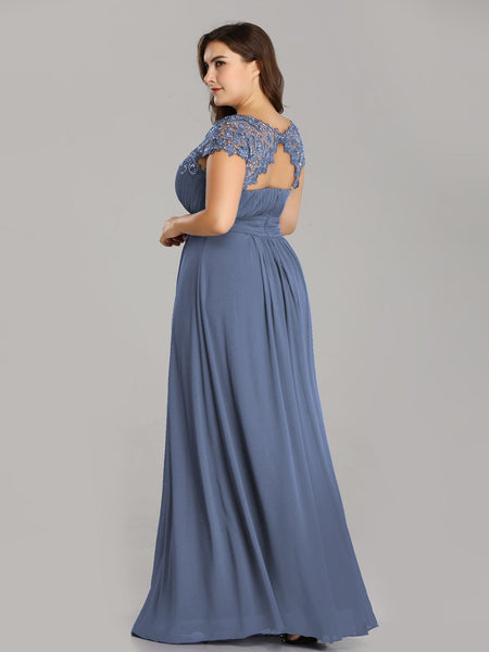 Women's Maxi Lace Cap Sleeve Long Formal Evening Dress
