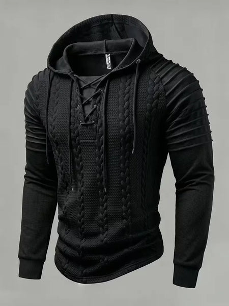 Men's Jacquard Pleated Hooded Top