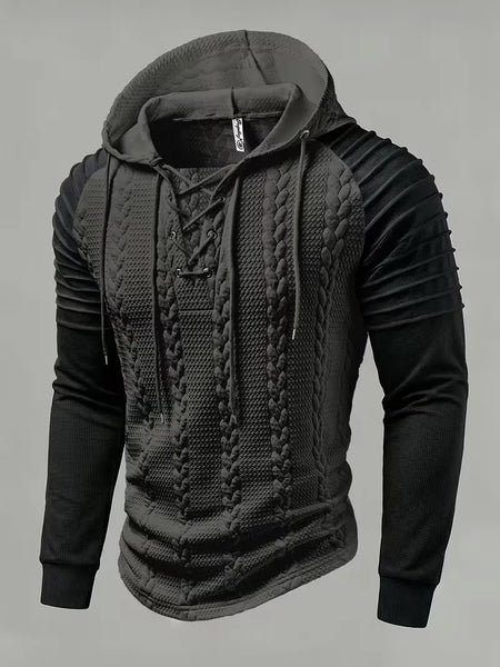 Men's Jacquard Pleated Hooded Top