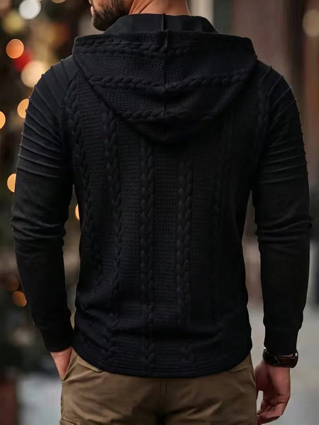 Men's Jacquard Pleated Hooded Top