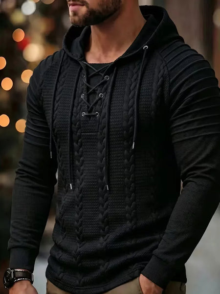 Men's Jacquard Pleated Hooded Top