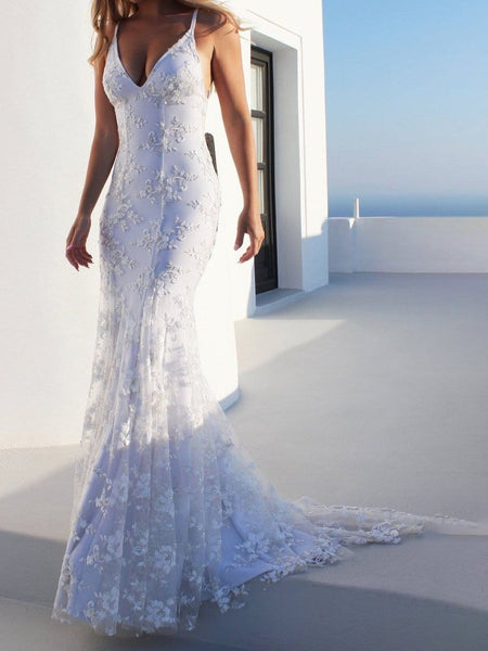 Women's Embroidered Lace Spaghetti Strap Maxi Dress