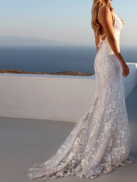 Women's Embroidered Lace Spaghetti Strap Maxi Dress
