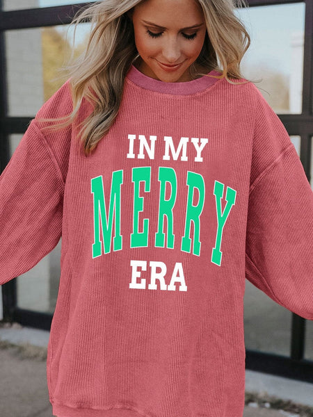 Merry Era Pink Corded Sweatshirt with Strawberry Print