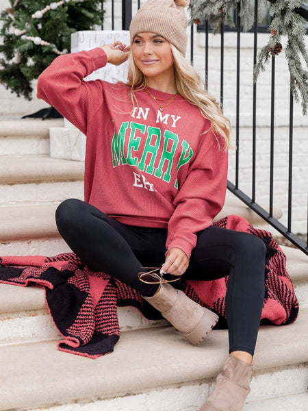 Merry Era Pink Corded Sweatshirt with Strawberry Print