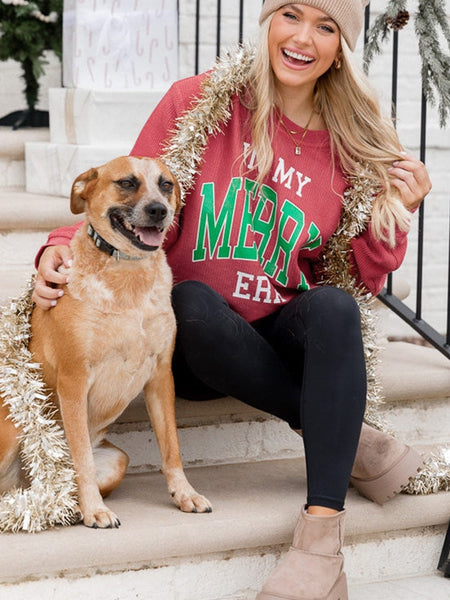 Merry Era Pink Corded Sweatshirt with Strawberry Print