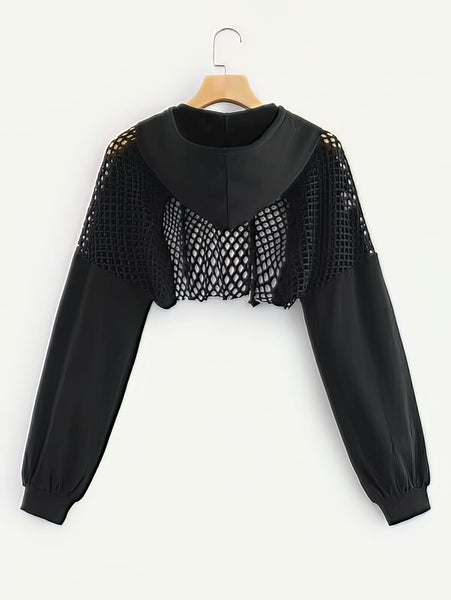 Mesh Cutout Detail Cropped Hoodie