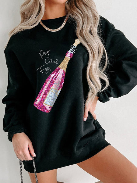 Women's Midnight Celebration Champagne Graphic Sweatshirt in Black