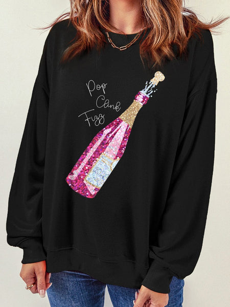 Women's Midnight Celebration Champagne Graphic Sweatshirt in Black