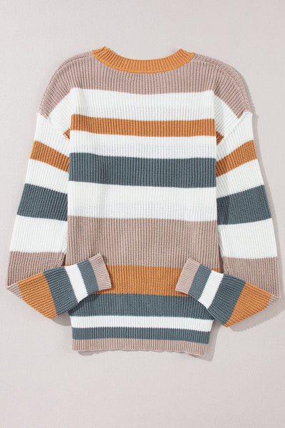 Multicolor Striped Round Neck Long Sleeve T-Shirt