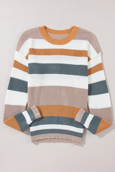 Multicolor Striped Round Neck Long Sleeve T-Shirt