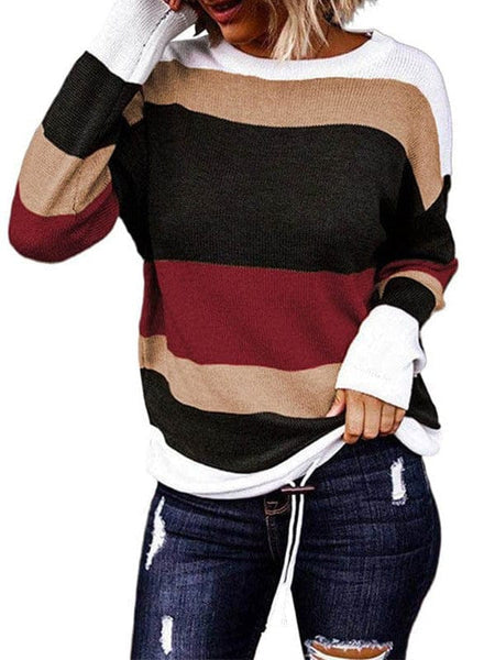 Multicolor Striped Round Neck Long Sleeve T-Shirt