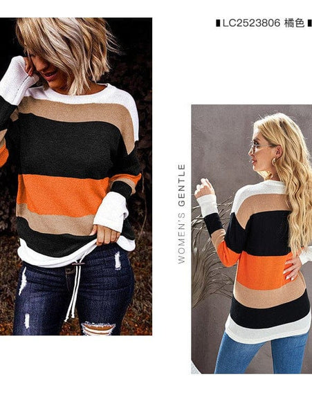 Women's Horizontal Striped Knit Sweater in Sweaters
