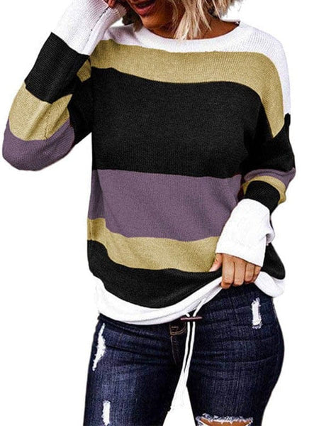 Women's Horizontal Striped Knit Sweater in Sweaters