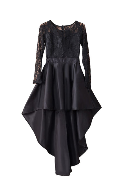 Women's Floral Lace High-Low Cocktail Dress Set in Onyx Black