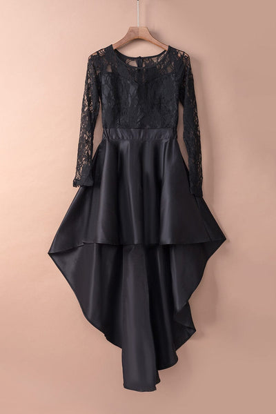 Lace Long-Sleeve High-Low Evening Dress in Noir with practical styling and dependable silhouette control.
