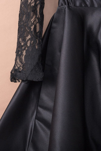 Women's Floral Lace High-Low Cocktail Dress Set in Onyx Black