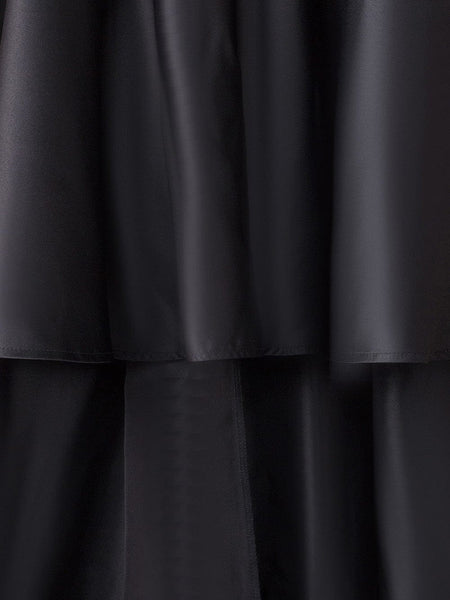 Mysterious Black Lace High-Low Satin Evening Gown
