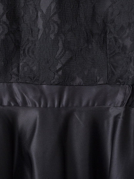 Mysterious Black Lace High-Low Satin Evening Gown