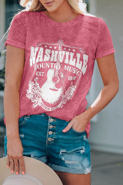Nashville Vibes Red Graphic Tee for Music Lovers