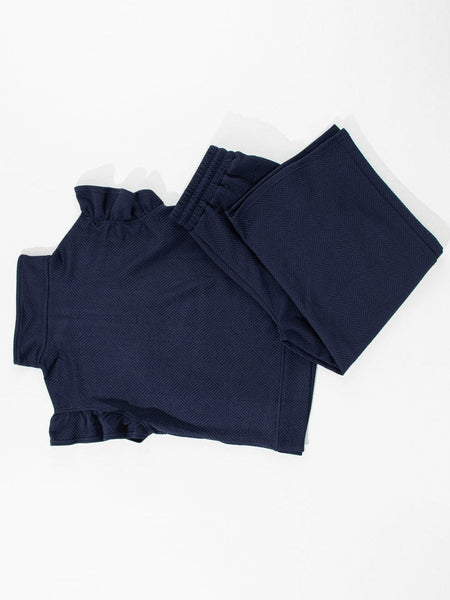Women's Half-Zip Ruffle Top and Wide Leg Pant Set