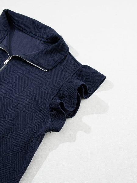 Women's Half-Zip Ruffle Top and Wide Leg Pant Set