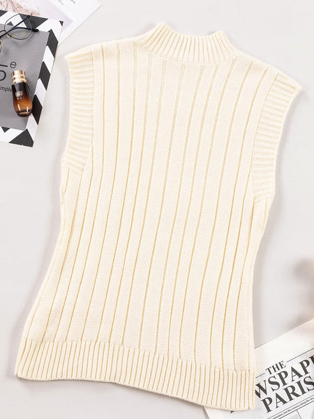 Women's Oatmeal High Neck Cable Knit Sleeveless Sweater Vest